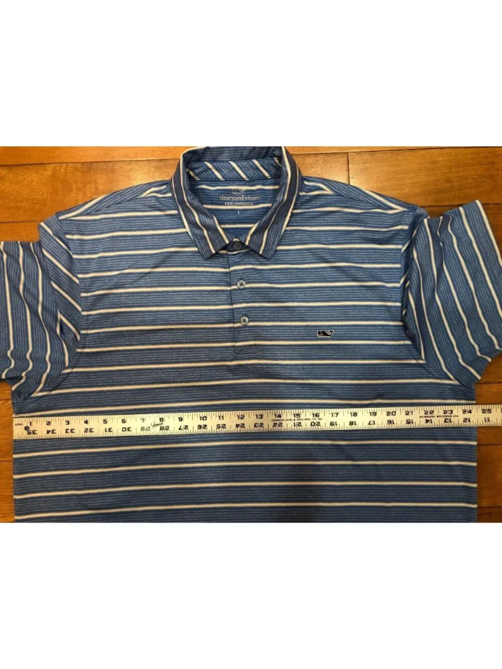 Vineyard Vines Performance Short Sleeve Golf Shirt Blue & White Stripe - Size L